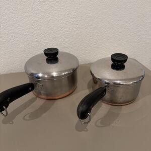 Revere Ware Small Sauce Pots 3/4 Qt Copper Bottom Stainless Lot Of 2
